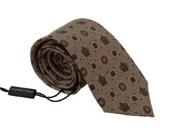 Style Tribute Dolce & Gabbana Men's Beige Fantasy Print Silk Adjustable Necktie Accessory Tie