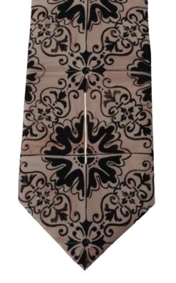 Style Tribute Dolce & Gabbana Men's Beige Fantasy Pattern Necktie Accessory Black -Best Jewelry Store 154417073