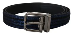 Style Tribute Dolce & Gabbana Men's Blue Jacquard Stripe Silver Buckle Belt
