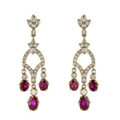 Sarl Baume Ruby Diamond 18 Karat White Gold Drop Earrings