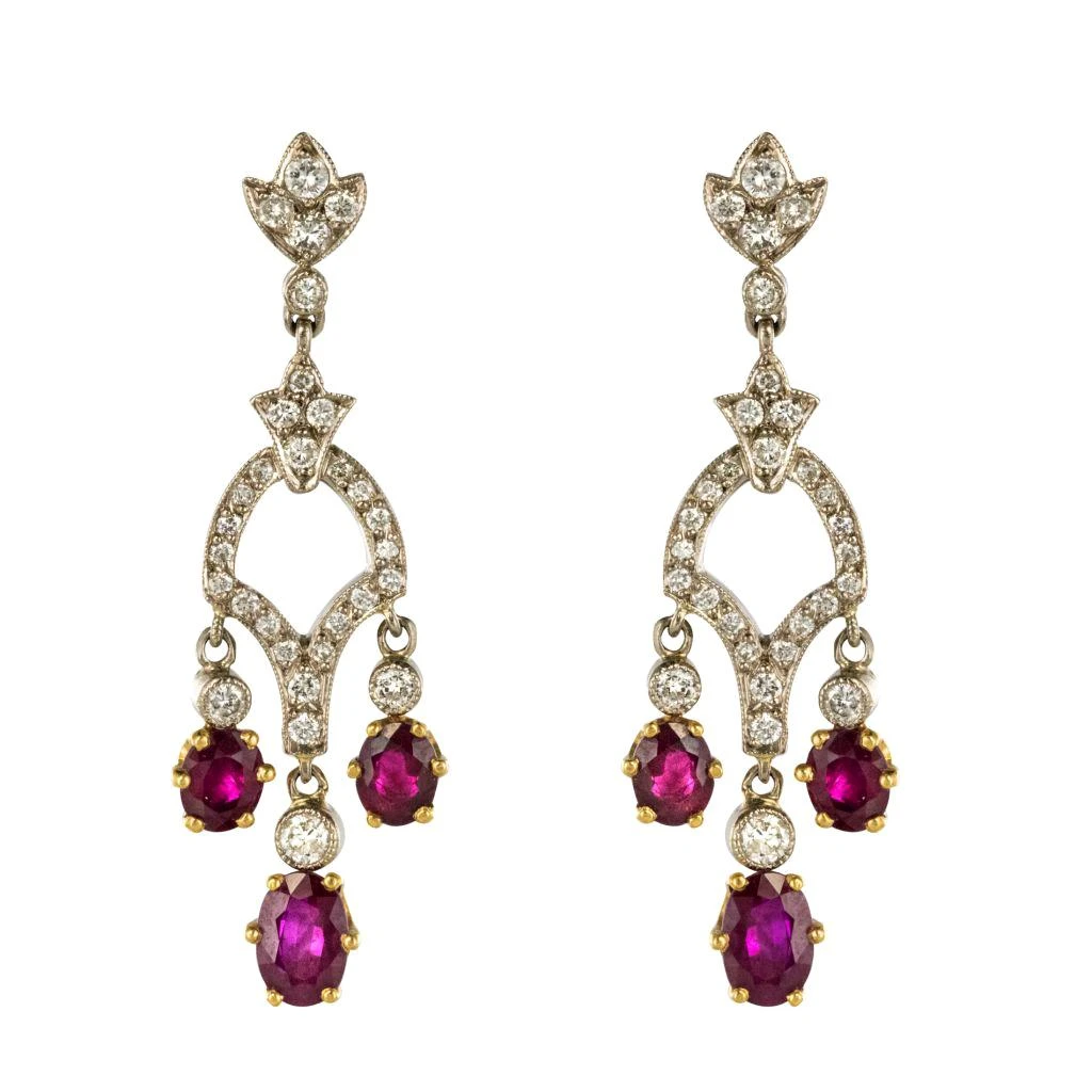 Sarl Baume Ruby Diamond 18 Karat White Gold Drop Earrings 3 Sarl Baume Ruby Diamond 18 Karat White Gold Drop Earrings