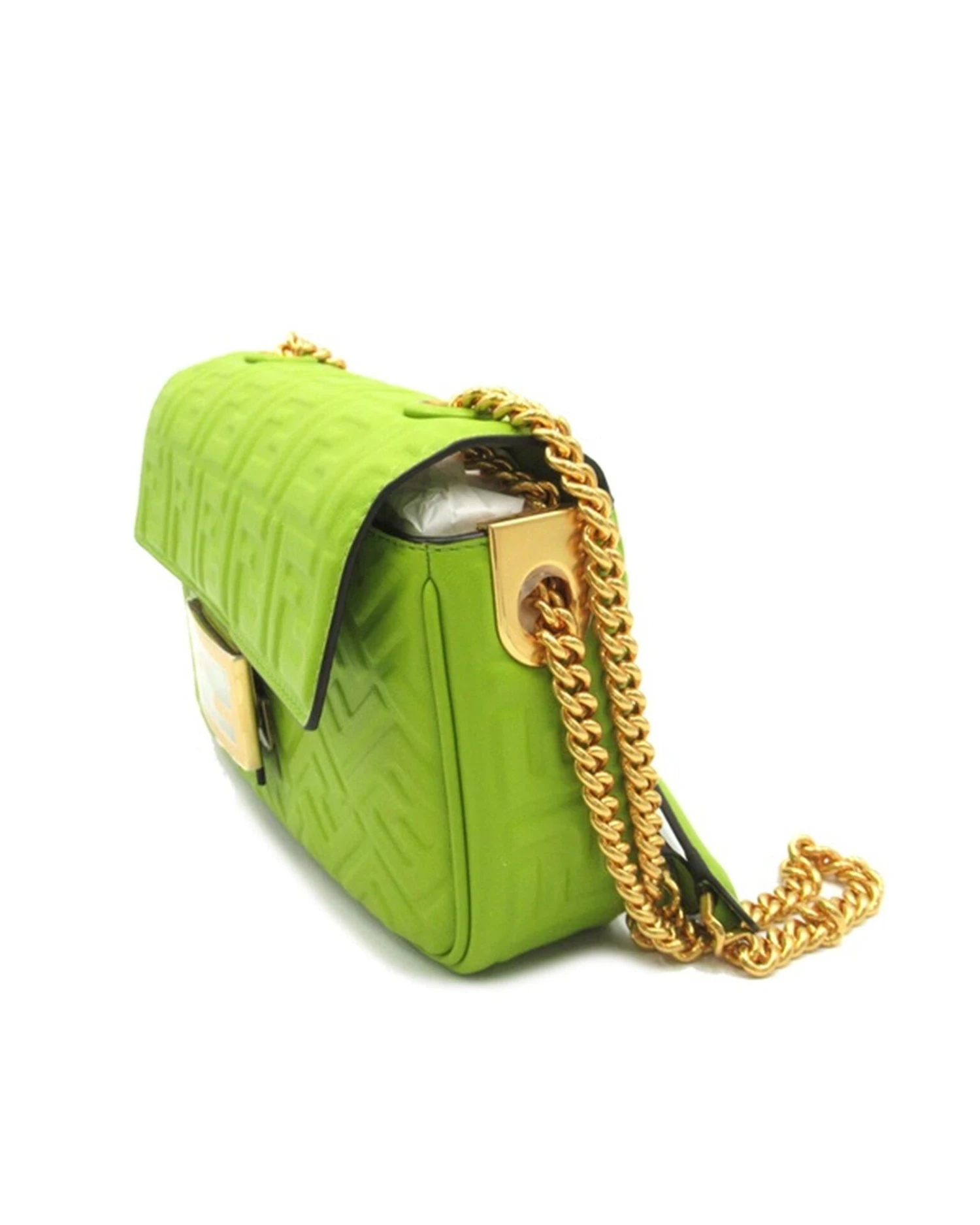 Style Tribute FENDI Women's Embossed Leather Chain Baguette Midi Bag In Green 5 Style Tribute FENDI Women's Embossed Leather Chain Baguette Midi Bag In Green - Image 3