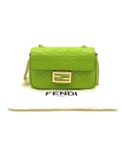 Style Tribute FENDI Women's Embossed Leather Chain Baguette Midi Bag In Green 17 Style Tribute FENDI Women's Embossed Leather Chain Baguette Midi Bag In Green -Best Jewelry Store 154795059
