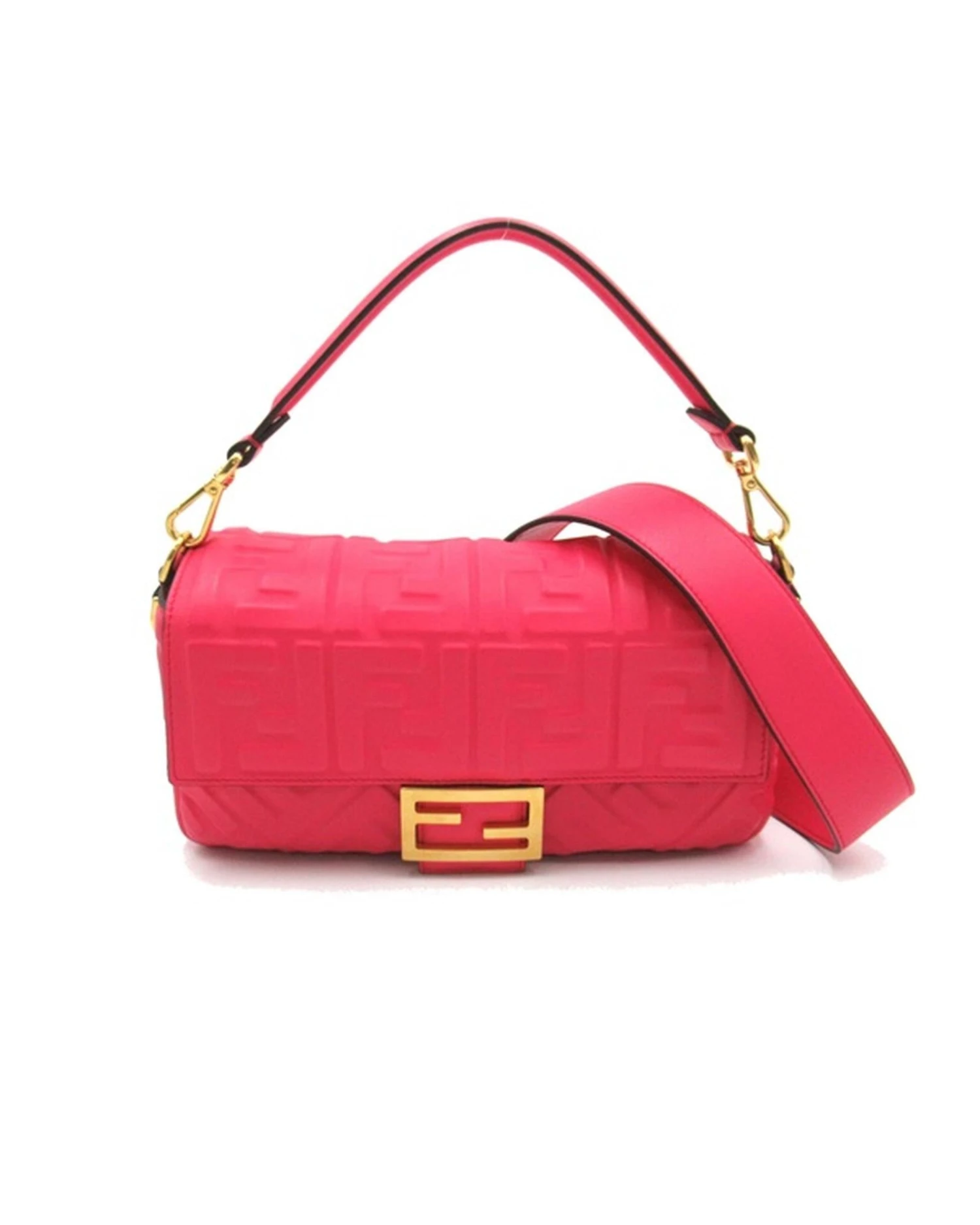Style Tribute FENDI Women's Logo-Embossed Leather Baguette Bag In SA Condition In Pink 3 Style Tribute FENDI Women's Logo-Embossed Leather Baguette Bag In SA Condition In Pink