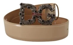 Style Tribute Dolce & Gabbana Women's Beige Leather Silver Logo Buckle Amore Belt
