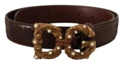 Style Tribute Dolce & Gabbana Women's Brown Exotic Leather Logo Buckle Amore Belt -Best Jewelry Store 155514385