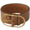 Style Tribute Dolce & Gabbana Women's Brown Beige Leather Gold Metal Oval Buckle Belt -Best Jewelry Store 155526928