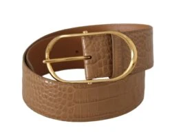 Style Tribute Dolce & Gabbana Women's Brown Beige Leather Gold Metal Oval Buckle Belt -Best Jewelry Store 155526929