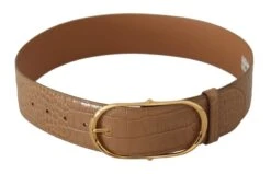 Style Tribute Dolce & Gabbana Women's Brown Beige Leather Gold Metal Oval Buckle Belt -Best Jewelry Store 155526930