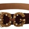 Style Tribute Dolce & Gabbana Women's Bordeaux Leather Brass Logo Buckle Baroque Amore Belt -Best Jewelry Store 155553862