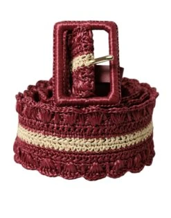 Style Tribute Dolce & Gabbana Women's Maroon Beige Braided Canvas Wide Waist Belt