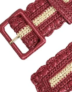 Style Tribute Dolce & Gabbana Women's Maroon Beige Braided Canvas Wide Waist Belt -Best Jewelry Store 160701351