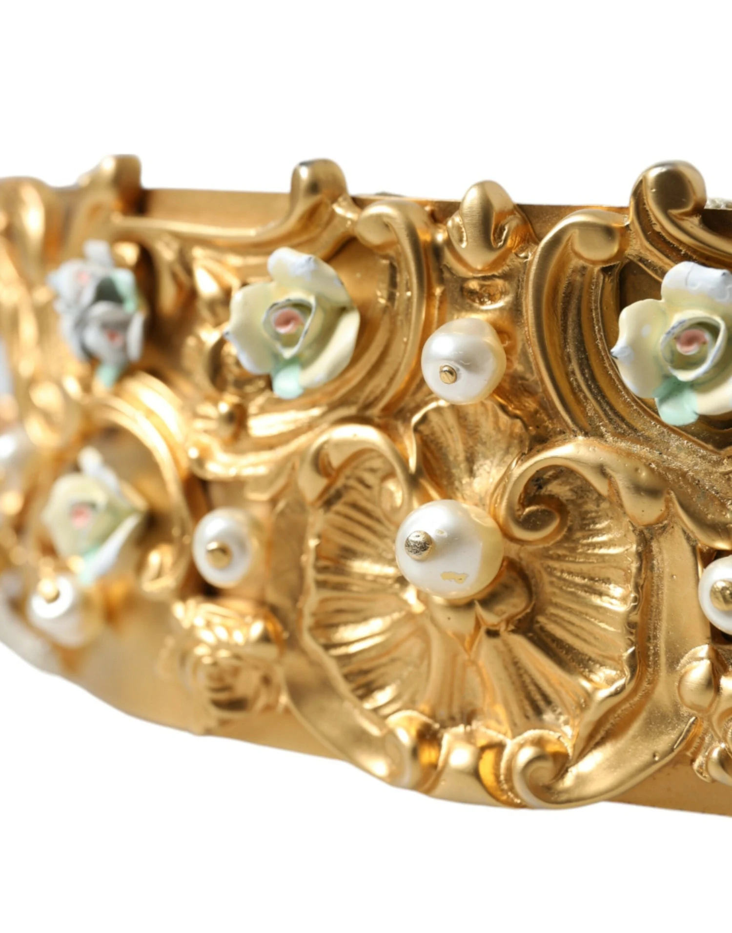 Style Tribute Dolce & Gabbana Women's Gold Brass Faux Pearl Floral Embellished Belt 8 Style Tribute Dolce & Gabbana Women's Gold Brass Faux Pearl Floral Embellished Belt - Image 6