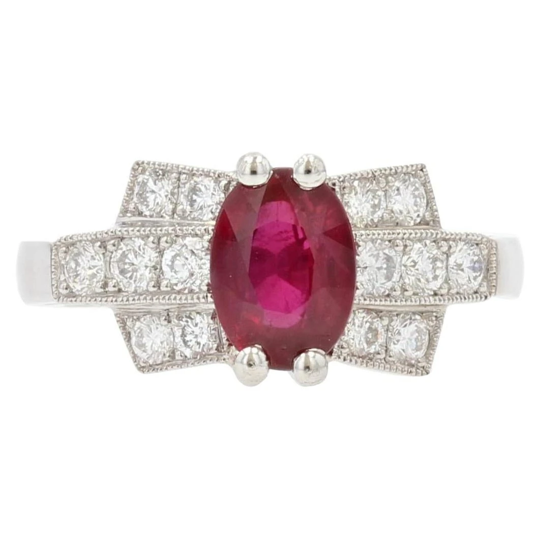 Sarl Baume French Modern Art Deco Style Ruby Diamonds Platinum Ring 3 Sarl Baume French Modern Art Deco Style Ruby Diamonds Platinum Ring