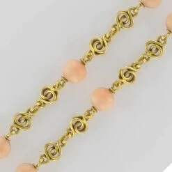 Sarl Baume French "Belle Epoque" Coral Angel Skin Diamond Yellow Gold "Neglige" Necklace -Best Jewelry Store 17 285 03 master