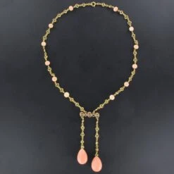 Sarl Baume French "Belle Epoque" Coral Angel Skin Diamond Yellow Gold "Neglige" Necklace -Best Jewelry Store 17 285 05 master
