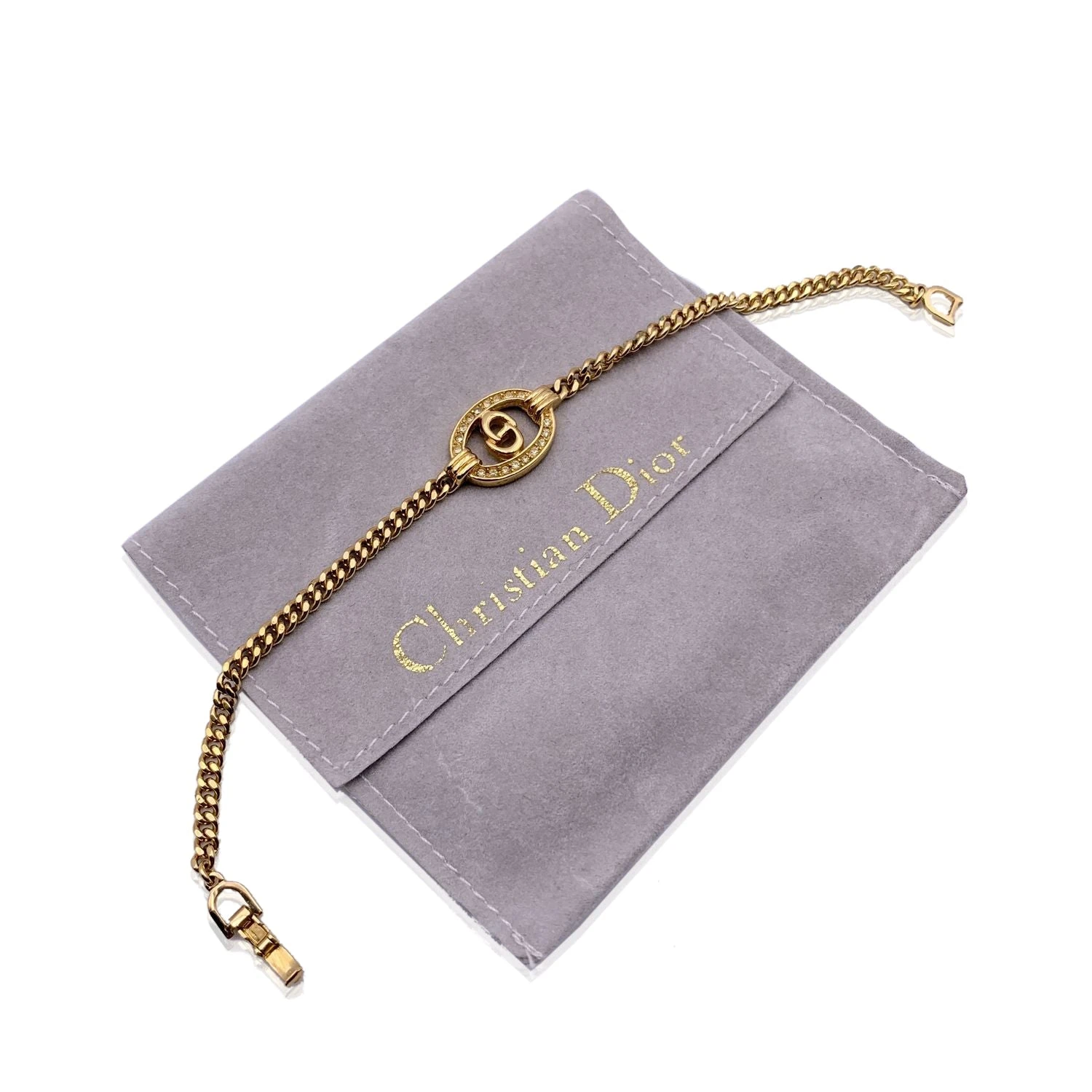 Opherty Ciocci CHRISTIAN DIOR Vintage Gold Metal Cd Crystals Logo Chain Bracelet 4 Opherty Ciocci CHRISTIAN DIOR Vintage Gold Metal Cd Crystals Logo Chain Bracelet - Image 2