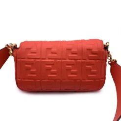 Opherty Ciocci FENDI Orange Red Embossed Ff Logo Leather Baguette Shoulder Bag -Best Jewelry Store 1fc0a901 7d12 5c13 8f91 701de487a526