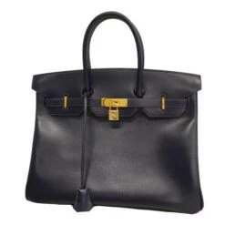 ELADY HERMES Handbag Birkin 35 C Engraved Box Calf Navy Ladies
