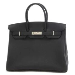 ELADY HERMES Birkin 35 Togo Black Handbag Silver Hardware B Engraved