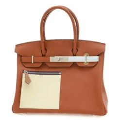 ELADY HERMES Birkin 30 Handbag Colormatic Swift Brick/Nata/Brum Silver Hardware B Stamped