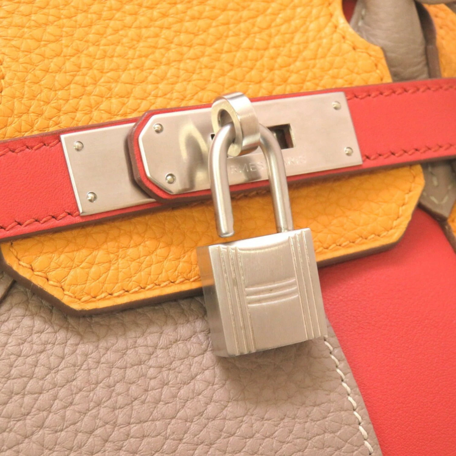 ELADY HERMES Birkin Cazac 30 Taurillon Clemence Vaux Swift Tourtiere Gray Sanguine Moutard Matte P Engraved Handbag 10 ELADY HERMES Birkin Cazac 30 Taurillon Clemence Vaux Swift Tourtiere Gray Sanguine Moutard Matte P Engraved Handbag - Image 8