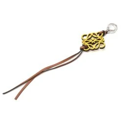 ELADY LOEWE Anagram Charm Keyring Keychain C621232X83 Calf Metal Yellow S-154947
