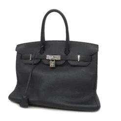 ELADY Hermes Handbag Birkin 35 L Engraved Togo Black Silver Metal