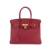 ELADY HERMES Birkin 30 Hand Bag Epson Rouge Grena X Carved Seal Gold Metal Fittings