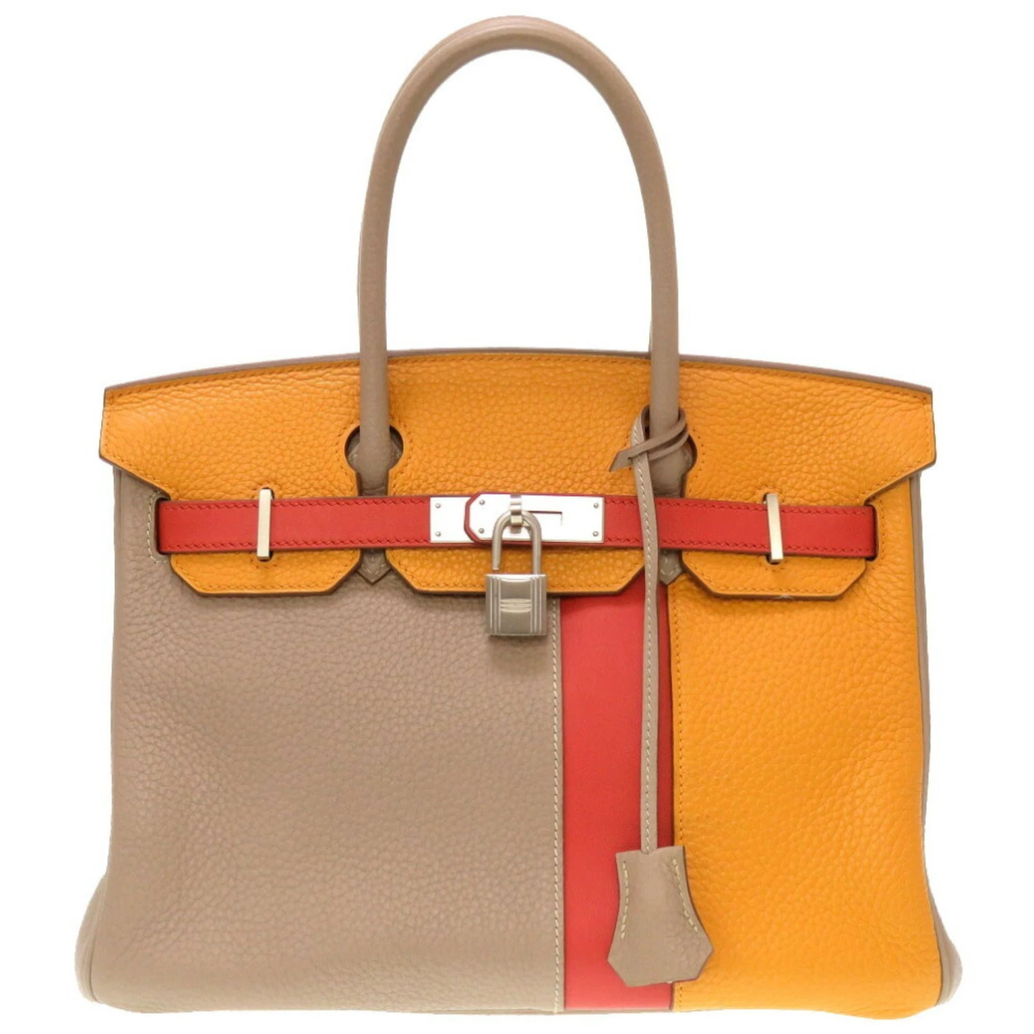 ELADY HERMES Birkin Cazac 30 Taurillon Clemence Vaux Swift Tourtiere Gray Sanguine Moutard Matte P Engraved Handbag 3 ELADY HERMES Birkin Cazac 30 Taurillon Clemence Vaux Swift Tourtiere Gray Sanguine Moutard Matte P Engraved Handbag