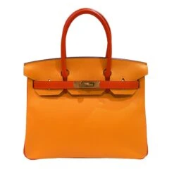 ELADY HERMES Birkin 30 Handbag Jaune D'or Orange Epson A Engraved Women's Men's