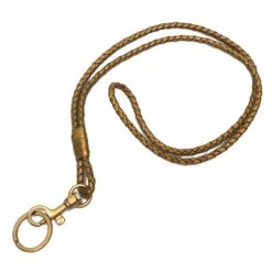 ELADY BOTTEGA VENETA Neck Strap Key Ring Keychain Intrecciato Leather Gold Aq9409