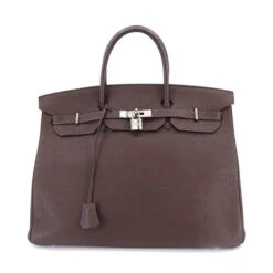 ELADY HERMES Birkin 40 Hand Bag Togo Chocolat L Engraved Silver Metal Fittings 30