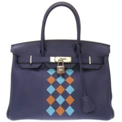 ELADY HERMES Birkin 30 Tresage De Cuir Vaux Epson Swift Blue Ankle Gold Dunor D Stamp Handbag