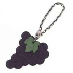 ELADY HERMES Bag Charm Fruit Keychain Grape Purple Green Leather Metal Women's