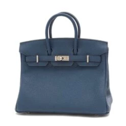 ELADY HERMES Birkin 25 Togo Blue De Plus Silver Hardware B Engraved