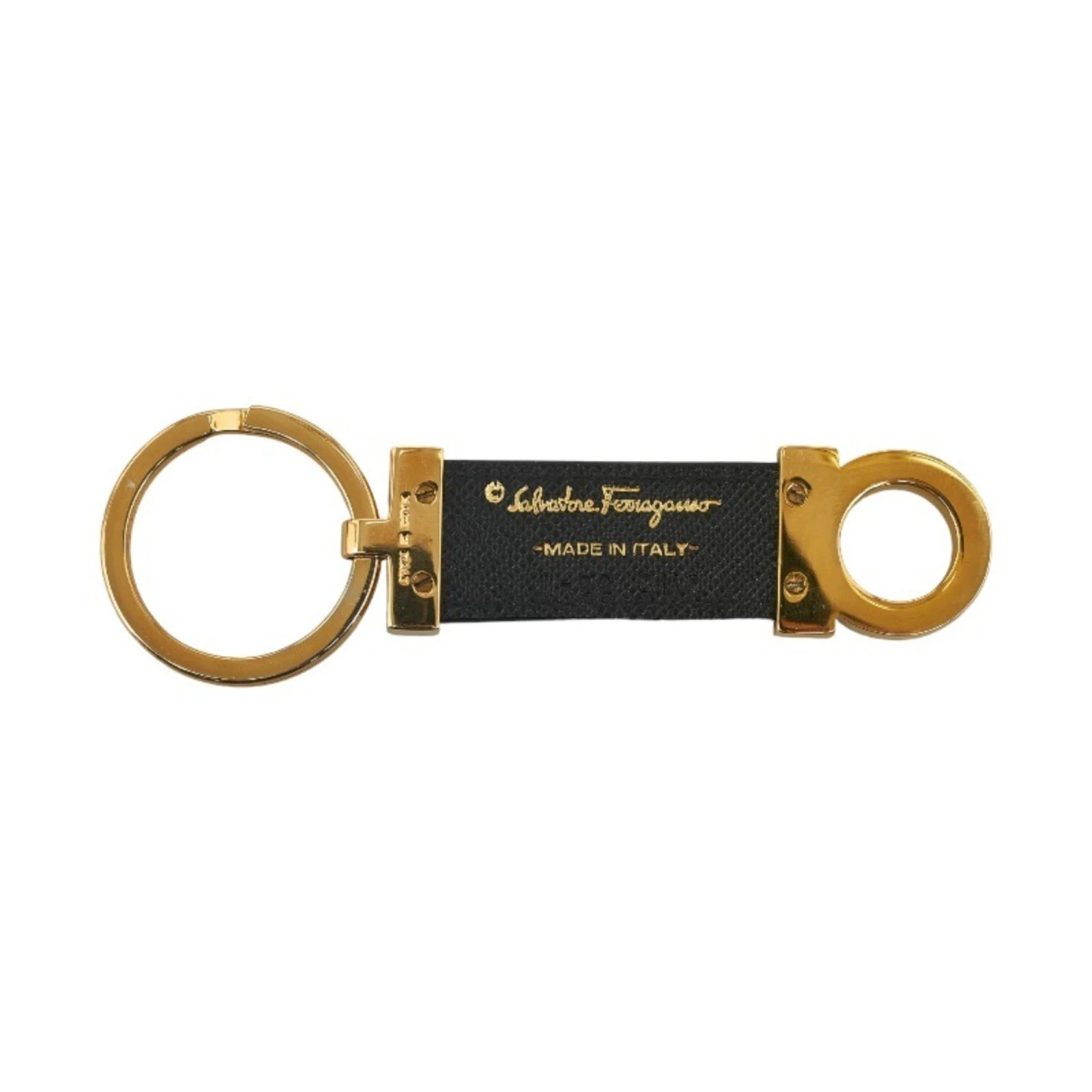 ELADY SALVATORE FERRAGAMO Gancini Keychain Key Ring JI-22 Gold Black Plated Leather Ladies 3 ELADY SALVATORE FERRAGAMO Gancini Keychain Key Ring JI-22 Gold Black Plated Leather Ladies