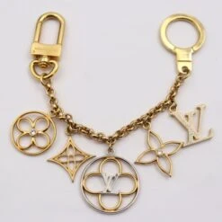 ELADY LOUIS VUITTON Bijou Sac Chenne Flower Finesse Keychain M68998 Metal Rhinestone Gold Silver Monogram Bag Charm Vuitton