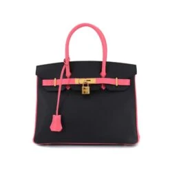 ELADY Hermes Personal SPO Birkin 30 Handbag Epson Rose Azare Black C Engraved Gold Metal Fittings