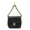 ELADY CHANEL Micromatelasse Coco Mark Bag Charm Keychain Chain Pouch Leather Black