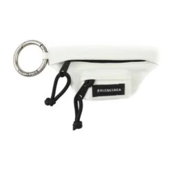 ELADY BALENCIAGA Micro Belt Pack Keychain 678883 Nylon White Black Silver Hardware Bag Charm Key Ring