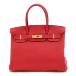 ELADY HERMES Birkin 30 Handbag Taurillon Rouge Casac Gold Hardware U Stamp
