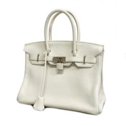 ELADY HERMES Handbag Birkin 30 X Engraved Taurillon Clemence White Ladies