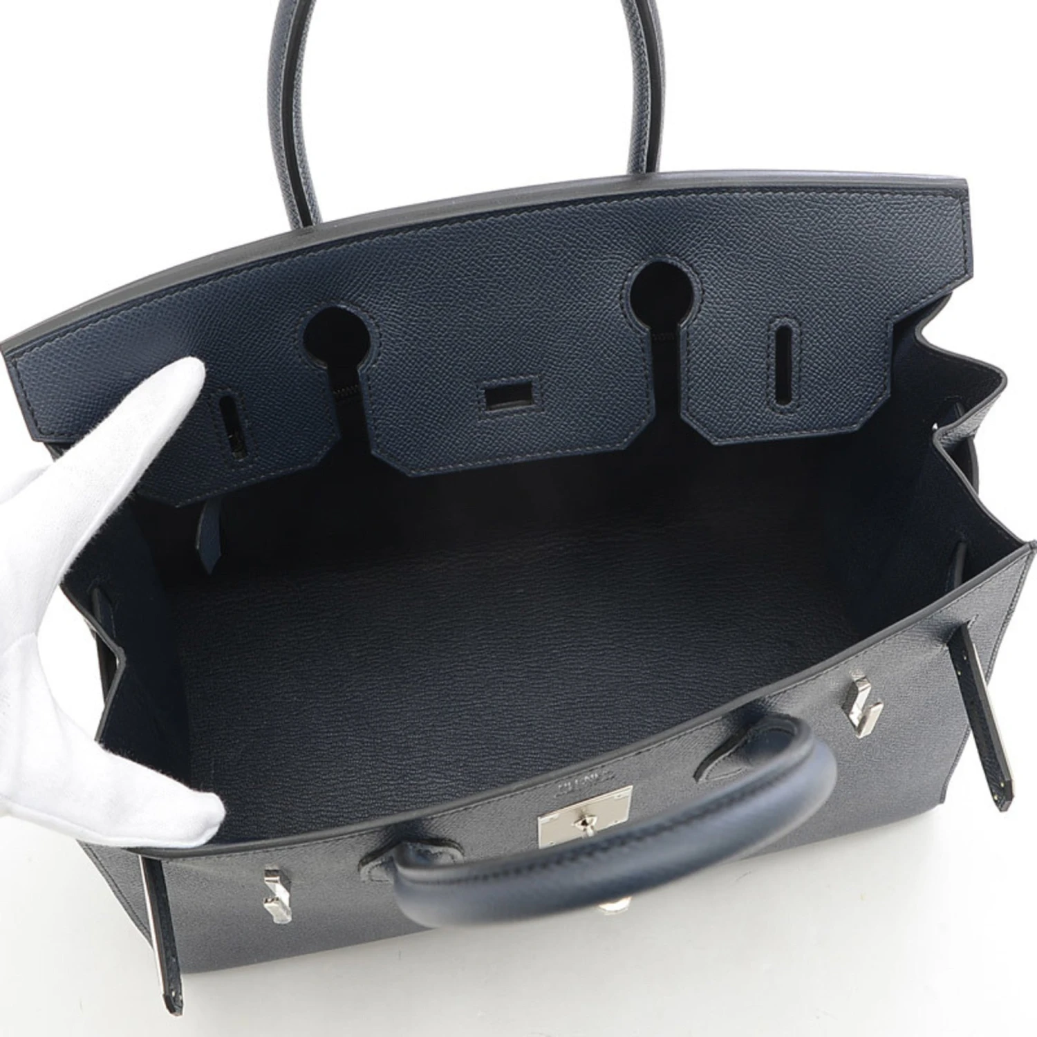 ELADY HERMES Birkin 30 Serie Handbag Epson Blue Indigo Silver Metal Fittings U Stamp 7 ELADY HERMES Birkin 30 Serie Handbag Epson Blue Indigo Silver Metal Fittings U Stamp - Image 5