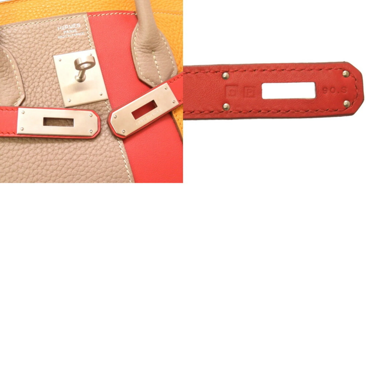 ELADY HERMES Birkin Cazac 30 Taurillon Clemence Vaux Swift Tourtiere Gray Sanguine Moutard Matte P Engraved Handbag 12 ELADY HERMES Birkin Cazac 30 Taurillon Clemence Vaux Swift Tourtiere Gray Sanguine Moutard Matte P Engraved Handbag - Image 10