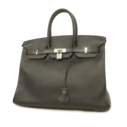 ELADY Hermes Birkin Birkin 35 J Carved Seal Women's Swift Leather Handbag Black