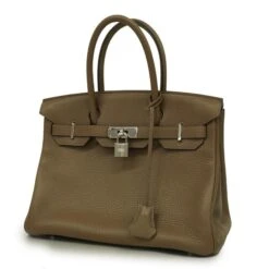 ELADY HERMES Handbag Birkin 30 D Engraved Taurillon Clemence Taupe Tourtiere Gray Silver Hardware Women's