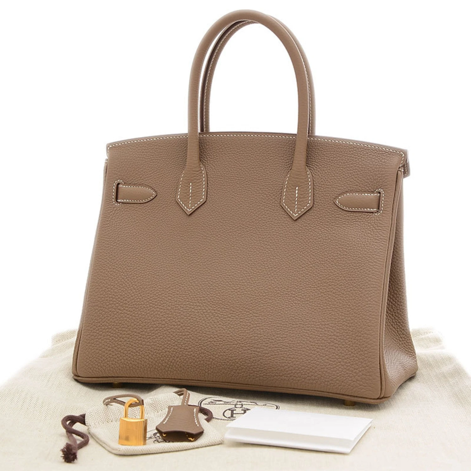 ELADY HERMES Birkin 30 Handbag Togo Etoupe W Engraved 4 ELADY HERMES Birkin 30 Handbag Togo Etoupe W Engraved - Image 2