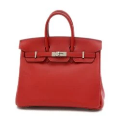 ELADY Hermes Birkin 25 Swift Rouge Piman Handbag Silver Hardware Y Engraved