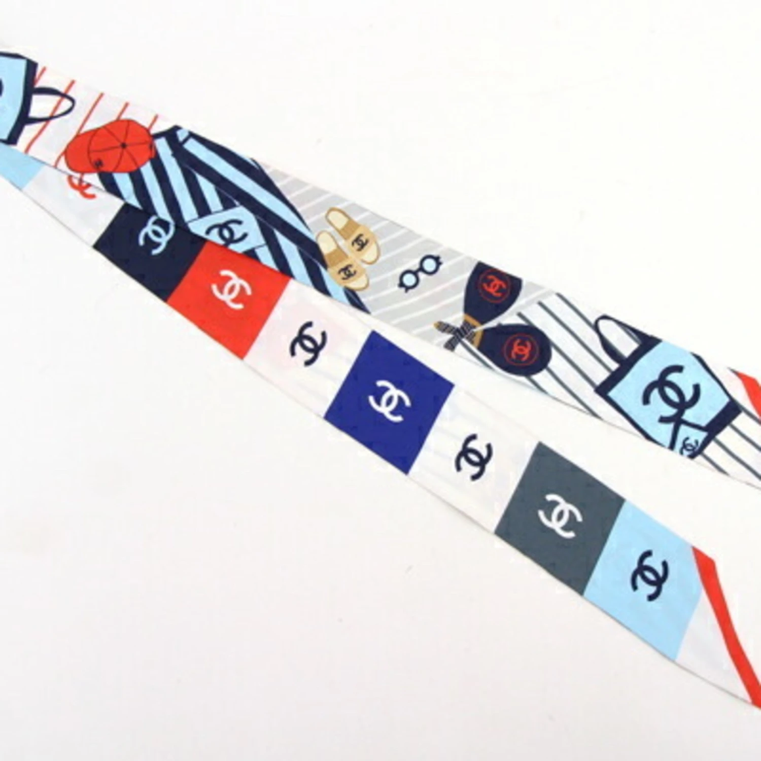 ELADY CHANEL Scarf Hair Band White Navy Red Silk 100% Ribbon Bag Charm Ladies Coco Mark 4 ELADY CHANEL Scarf Hair Band White Navy Red Silk 100% Ribbon Bag Charm Ladies Coco Mark - Image 2